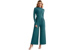 Sukiglam Mono Mujer Manga Larga Cuello en Tortuga Jumpsuit Elegante Pantalones de Pierna Ancha con Bolsillos Informal Monos de Una Pieza con Cremallera Moda Enterizo Otoño de Ceremonia Cóctel Salir
