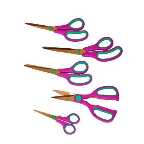 King S992 Multi-Scherenset 5 - teilig mit Titanbeschichtung, rosa / grün