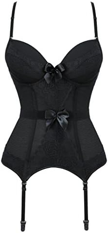 Rosfajiama Women's Bustier Corset Sexy Girdle Waist Cincher with Garter Belt Black（S