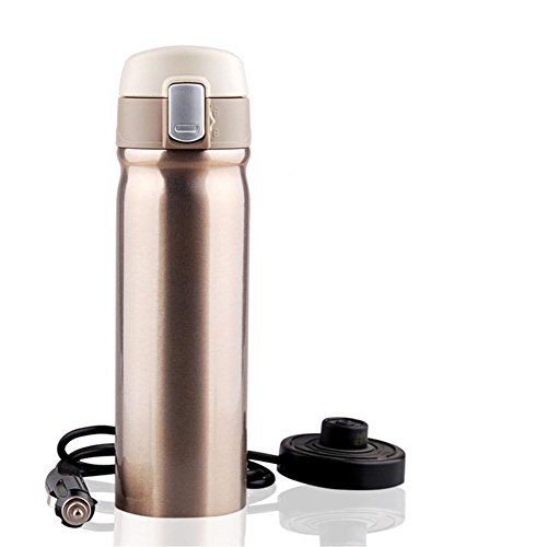 Preisvergleich Produktbild NWYJR Auto Zigarettenanzünder Auto Elektrische Wasserkocher Kochen 12V24V 100 Grad Zigarettenanzünder beheizte Tasse Vakuum Isolierte Edelstahl Isolierung Becher Golden