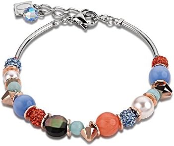 COEUR DE LION Aqua-Orange Swarovski Crystal with Agate and Mother of Pearl Bracelet