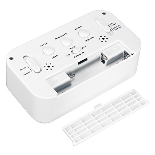 AUDEW LCD Wecker Digital Wecker Tischuhr Alarm Clock Kalender Thermometer für Auto Reise Hause Büro Weiß - 5