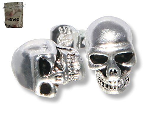 Preisvergleich Produktbild Enez Ohrringe Creolen Ohrstecker Totenkopf 925 Sterling Echt-Silber + Geschenkbeutel v337