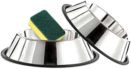 Linxii 2 Pack Stainless Steel Dog Bowls + Free Bowls Clean Sponge (32-ounce))