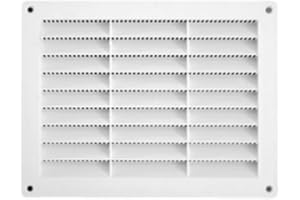 A2ZWORLD Griglia di Ventilazione Rettangolare, Griglia Aerazione In Plastica Quadrata, Dotato di Zanzariera, Protezione Contro Insetti, Colore Bianco, Made In Italy (200x150mm)
