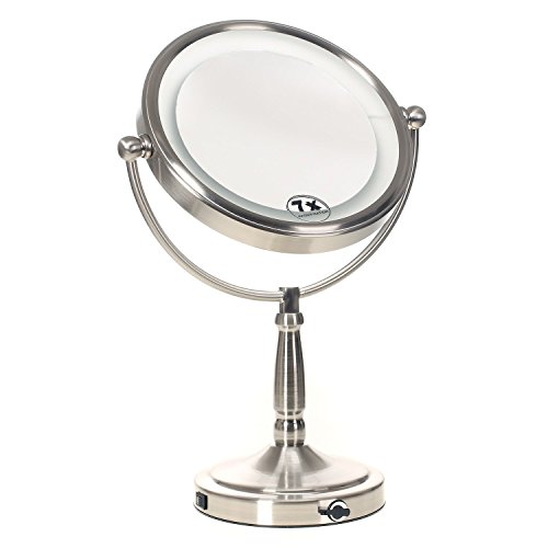 HIMRY® Slim LED Stand KosmetikSpiegel 8 Zoll 10x Vergrößerung, Batteriebetrieben oder mit EU-Stecker, beleuchtedte Standspiegel Kosmetikspiegel Tischspiegel, Make-Up, Rasieren, Badezimmer Spiegel, Spiegel 360 ° drehbar, doppelseitigen Standard und 10 Fach Vergrößerung, KXD3139-10x - 9