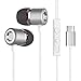 Price comparison product image BEAUTPINE Type-C In Ear Headphones with Microphone, wired Earphones In Ear Earphone Stereo Sound Noise Isolating Tangle for Android Smartphones (silver)