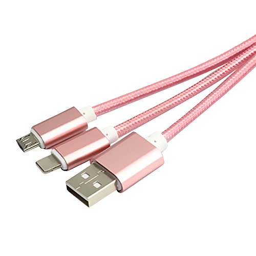 Cuitan 2 in 1 Nylon Geflochtene USB Ladekabel für Apple IOS / Android, Metall Schlüsselanhänger Design Nylonmantel Datenkabel Charging Cable Lightning Kabel Aufladekabel für iPhone 6s Plus, 6s, 6, 6 Plus, 5s, iPad mini, iPad air, Samsung S7, S7 Edge, S6, S6 Edge, S4, S3 und andere Android Handy – Rose Gold - 2