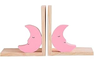 Nacnic Set di due fermalibri in legno con design di luna rosa. Leggio antiscivolo per scaffale. Decorazione della camera dei bambini.