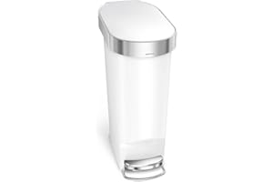 simplehuman Cubo de basura con pedal estrecho de plástico blanco, capacidad: 40 L, tamaño: 51 x 62,6 x 26 cm, CW1392
