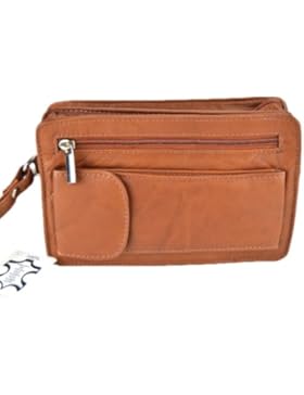 LEDER HANDGELENKTASCHE HERRENTASCHE LEDERTASCHE DOPPELKAMMER TAN
