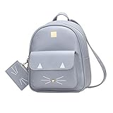 Marinka Fashion Sac à Dos de Loisir avec Mignon Chat Mini Sac d'épaule en Cuir pour Femme ou Fille (Gris)