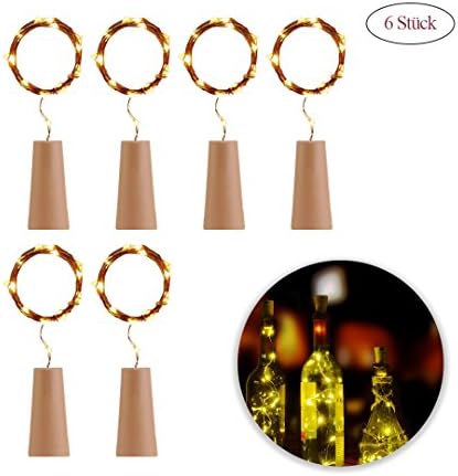 [Pack of 6] Led Bottle Cork Lights, Wine Bottles String Lights,39.4in(100cm) Copper Wire String Lights, Fairy lights with 20 Warm White Led bulbs for Bottle DIY Decor, Outdoor BBQ, Gathering, Party, Wedding, Holiday