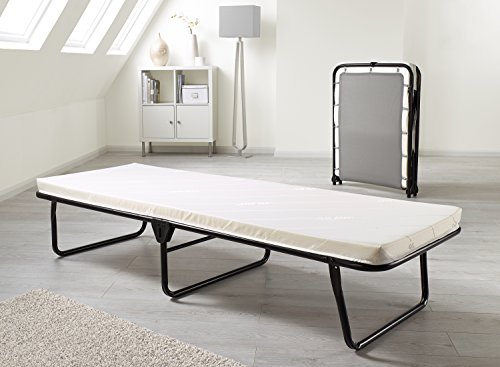 JAY-BE Value Folding Bed with Memory Foam Mattress and J -Tex sprung comfort base with Powder Coated Paint - Single, Black
