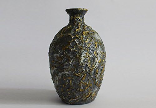 Grey Oval Vase With Golden Texture For One Flower and Decor