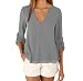 Produktbild hippolo Damen v-collar Lange Ärmel Taille Unregelmäßige Größe Chiffon Shirt grau 5XL