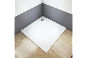 AICA SANITARIOS Plato de Ducha Cuadrado 800x800mm, Piedra Artificial con Recubrimiento Acrílico, Blanco