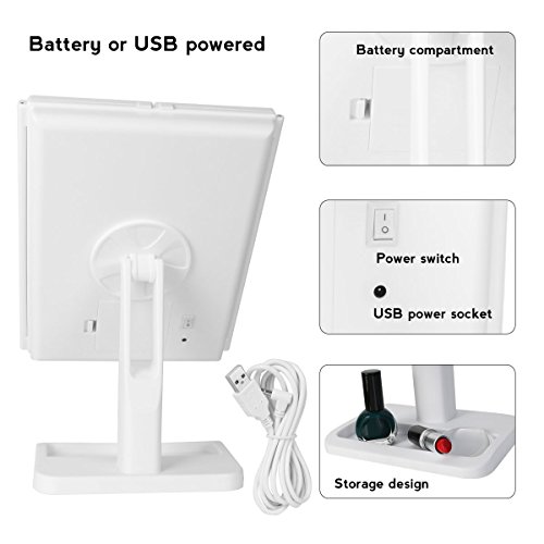 Vergrößerungsspiegel mit beleuchtung / Kosmetikspiegel 3 Fach Vergrößung / Make-up-Spiegel mit 24 LEDs Beleuchtung / Faltbare Beleuchtet Schminkspiegel 180° Drehbarer / Einstellbar Dimmbar Standspiegel / Batteriebetrieben und USB Aufladbar - 5