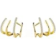 Vembley Korean Gold Plated Cubic Zirconia Studded 4 Earring Effect Claw Stud Earrings For Women And Girls