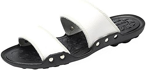 Yirenhuang Men's Genuine Leather Summer Slippers Fashion Two Strap Open Back Beach Sandals White SN01022 UK8