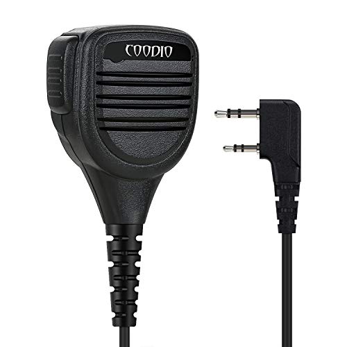 COODIO Remote Lapel Microphone Shoulder Speaker Mic Heavy Duty [IP54 WaterProof] For 2 Pin Kenwood Baofeng UV-5R, UV-82 Midland Wouxun 2 Way Radio
