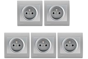 SIEMENS Lot de 5 Prise 2P+T Silver Delta Iris + Plaque basic Silver