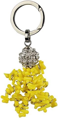 Metal Bag Charm Keychain Key Ring With Nature Stone Pendant Sparkle Spherical Silver Plated Finish With Mini Crystal Rhinestone (yellow)