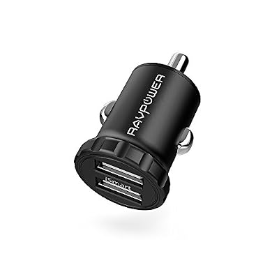 RAVPower [Garantie à Vie] Mini Chargeur Allume Cigare USB de Voiture 24W 5V 4.8A 2 Ports USB RAVPower en Alliage d’Aluminium avec iSmart 2.0 – Noir