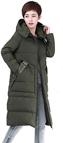 Women Warm Windproof Down Jacket Hooded Long Sleeve Full Zipper Pocket Thicker Parkas Puffer Coats . Army Green . Xl