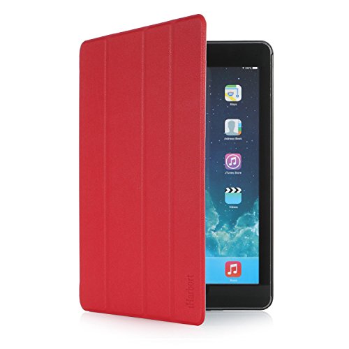 iHarbort® iPad Air 2 Hülle – Premium PU Leder Tasche Hülle Etui Schutzhülle Ständer Smart Cover für iPad Air 2, mit Schlaf / Wach-up-Funktion (iPad Air 2, Rot) - 5