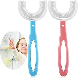 RP MALL U-Shaped Toothbrush For 6-12 Years, Teeth Dental Care Hand-Held Version, Food Grade Soft Silicone Brush Head, 360? Oral Teeth Cleaning Tools Baby Toothbrush (PACK OF 2).