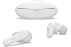 Belkin SOUNDFORM Nano, prawdziwie bezprzewodowe słuchawki douszne dla dzieci, ograniczenie 85 dB, do nauki, certyfikat IPX5, 24 godz. odtwarzania, do iPhone'a, Galaxy, Pixel i nie tylko – białe