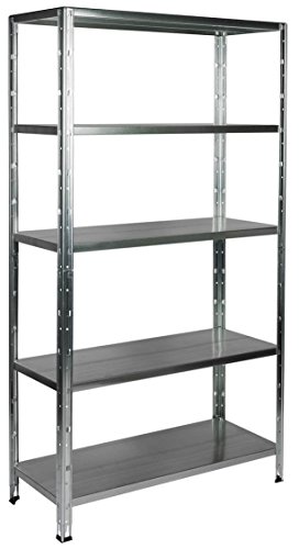 Teilbares XXL Schwerlastregal CROSSER aus verzinktem Metall. Gesamttraglast 325 kg. Mit fünf höhenverstellbaren Böden. Maße: 100 x 40 x 188 cm.