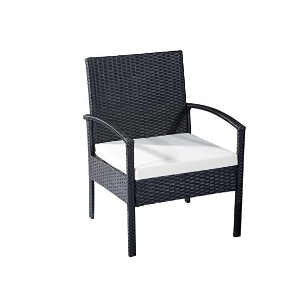 EBS 3 Piece Rattan Wicker Patio Garden Lawn Furniture Outdoor / Indoor Complete Set with Coffee Table + Chairs Set for 2 - Black PE - Image 5