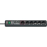 Brennenstuhl Secure-Tec Power Strip with 6 Outlets, Surge Protection and Main-Follow Function (3 m Cable, Switch) Anthracite