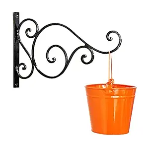 Wall Bracket with Pail Bucket Galvanized Metal Hanging Planter (Orange,Black)