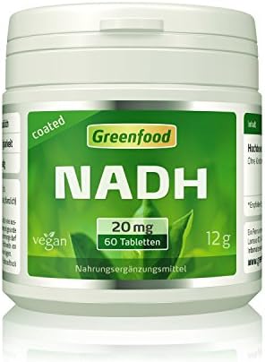 NADH, 20 mg pure NADH, extra high dosage, 60 tablets, gastric juice resistant, vegan - the energy supplier for more power in everyday life. NO artificial additives. Non-GMO. Vegan.