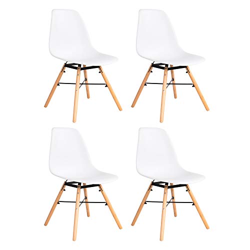 Pack de 4 Sillas de Comedor Silla de Plástico de Diseño Moderno Sillas de Madera Sillas de Oficina (Blanco)