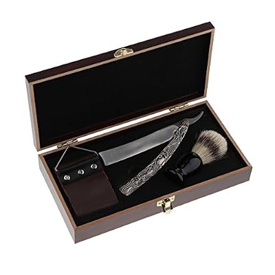 Sharplace Rasoir Pliable de Sécurité + Blaireau de Rasage + Aiguiseur en Cuir + Coffret de Rangement en Bois - Kit de Rasage Manuel pour Homme Barbier