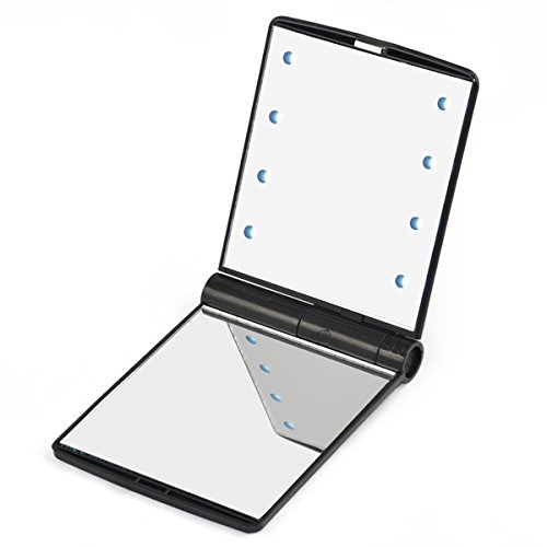 Veroda 8 LED Light Compact Cosmetic Pocket Mirror Color Black Foldable Double-sided