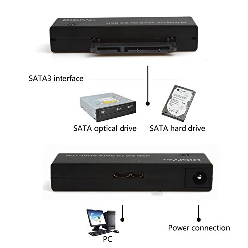 DiGiYes® USB 3.0 zu SATA Konverter Adapter Kabel für 2.5 / 3.5 Zoll Festplattenlaufwerk Festplatte mit 12V / 2A Netzteil - 6