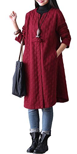 Vogstyle Women's Casual Long Sleeve Trench Coat Medium Style 1-Wine Red