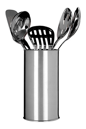 PremierHousewares Utensil Holders 5 Kitchen Tools Utensil Set and Holder Spoons Masher Ladle Utensil Set Silver Kitchen Utensil Holder Set of 5