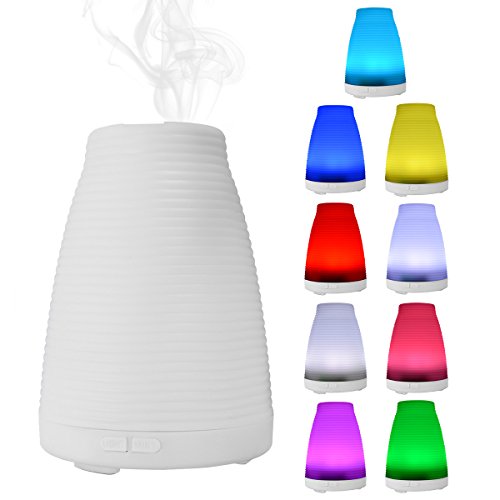 Preisvergleich Produktbild Aroma Diffuser Öl Duftzerstäuber Luftbefeuchter, ELEGIANT 100ML Mini Multifunktion Ultraschall Humidifier Aromatherapie Duft Diffuser Öl Diffusor Ultrasonic Aromatherapy Spray Dust +Stimmungslicht Nachtlicht mit 7 LED Farbwechsel verschiedenfarbigem Licht Night Light Mute Colorful Lamp Light Atomization Nano-Atomization Technology sicher und leise Höhe 14cm für Schlafzimmer Kinderzimmer Wohnzimmer Schreibtisch Büro Konferenzraum Babies kinder Beauty-Salon Spa Yoga usw