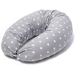 Coussin Allaitement & Coussine de Grossese ✔ Maternite ✔ pour Dormir ✔ Bebe | Oreiller de Corps XXL ,Taie Coussin 100% Coton Amovible et Lavable | Remplissage Coussin Flocons de Fibres de Polyester, Anti Mites, Hypoallergénique| Design Exclusif| Made in EU