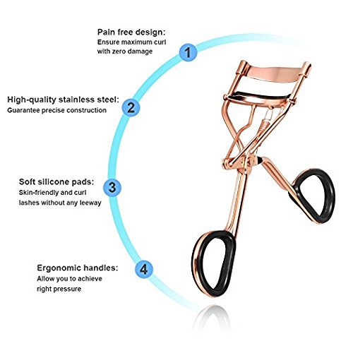 AMTOK Schmerzfreie Wimpernzange aus Edelstahl Lash Lockenwickler Professionelles Make-up-Tool mit 4 Ersatz-Pads aus Silikon - 5