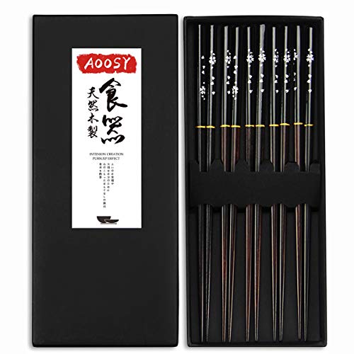 AOOSY Baguettes Japonaises en Bois, 5 Paires de Baguettes Chinoises réutilisables, allant au Lave-Vaisselle, Baguettes en Bois de 9,06 Pouces, serties de boîtes Noires pour Sushi