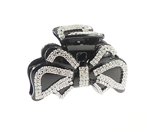 Extra Sparkly Black Diamante Crystal Evening Ladies Luxury Hair Claw Clamp (Bow)