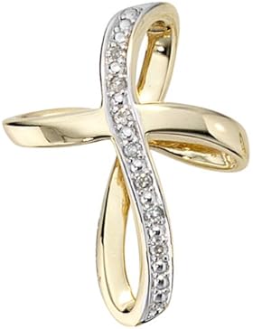 JOBO Anhänger Kreuz 585 Gold Gelbgold teilrhodiniert 7 Diamant-Brillanten 0,03ct.