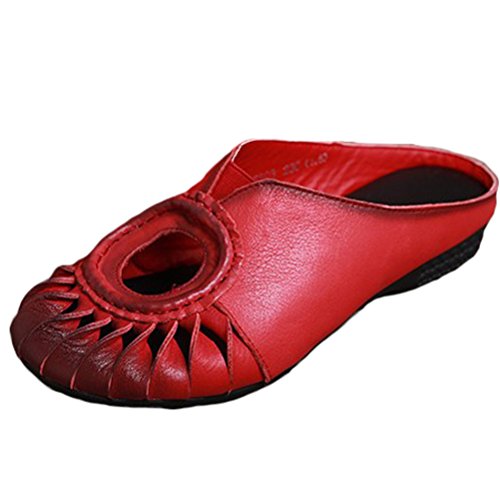 Vogstyle Damen Strand Pantoffeln Leder Höhlen Heraus Flache Sandalen
